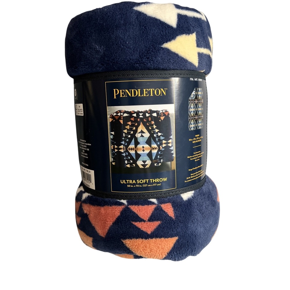 Pendleton Ultra Soft Plush Big Thunder 50" x 70" Aztec Geo Deep Blue NWT